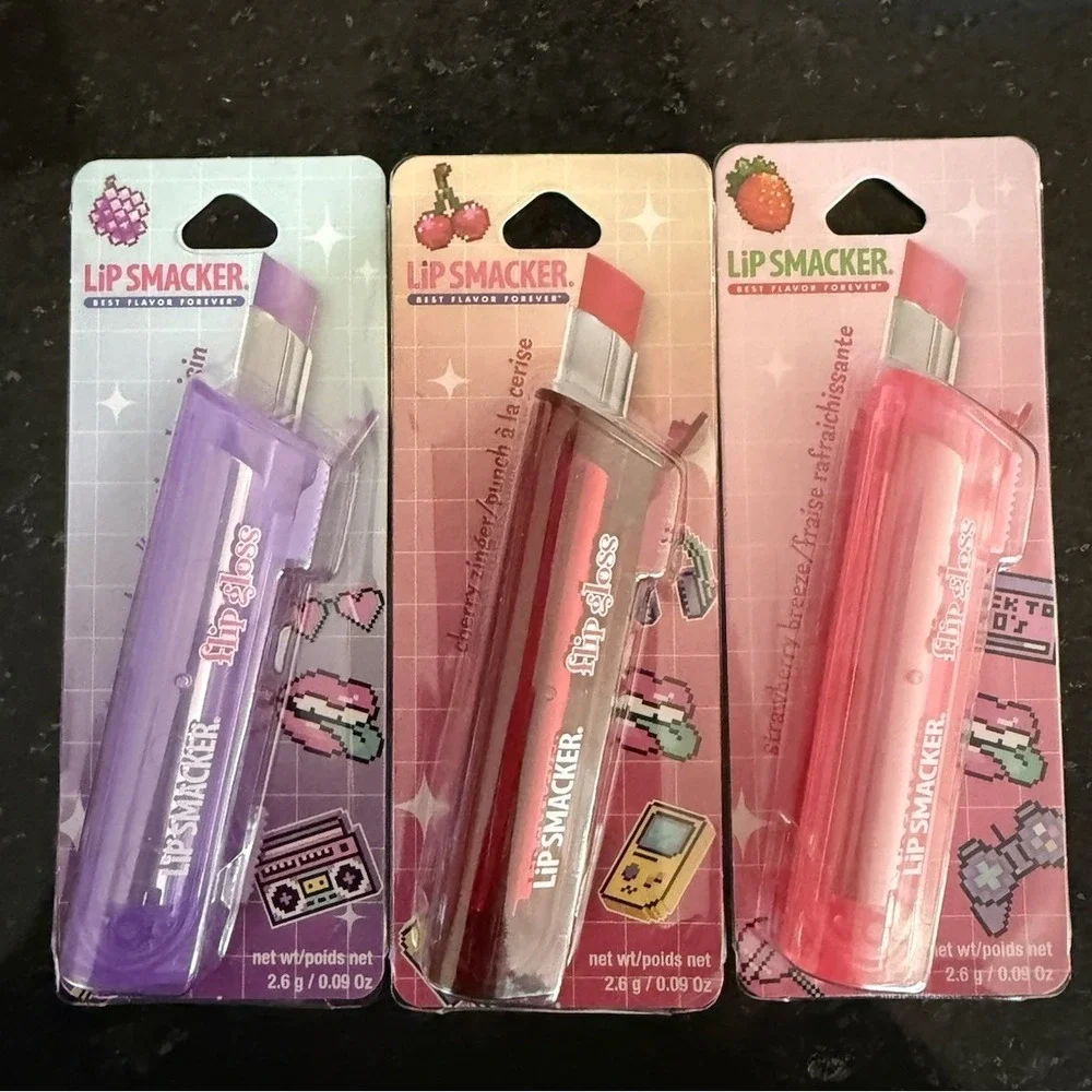 Lip‎ Smacker Flip Gloss 3pc (Grape Gusher, Cherry Zinger, Strawberry Breeze) New